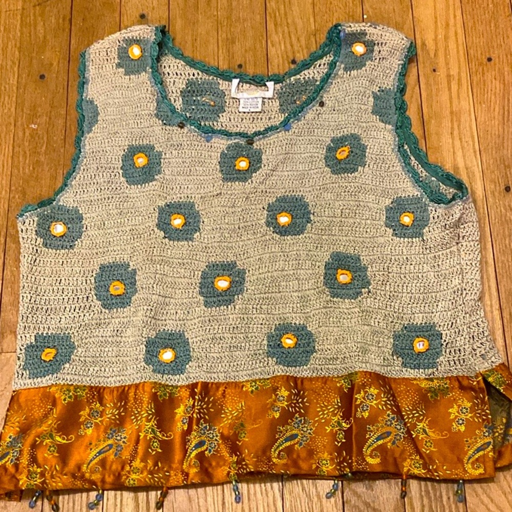 Sandy Starkman Crochet Tank Top with Floral Accents